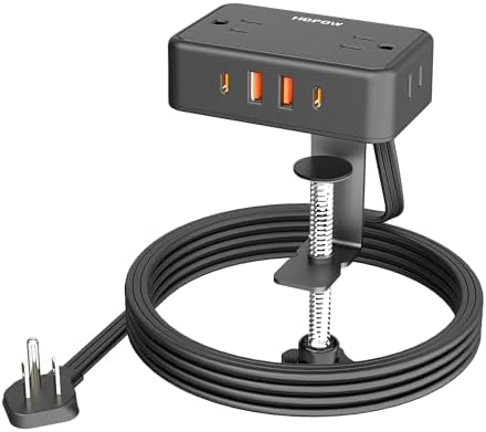 Desk Clamp Power Strip with 4 Outlets & 4USB, 10FT Extension Cord for Home