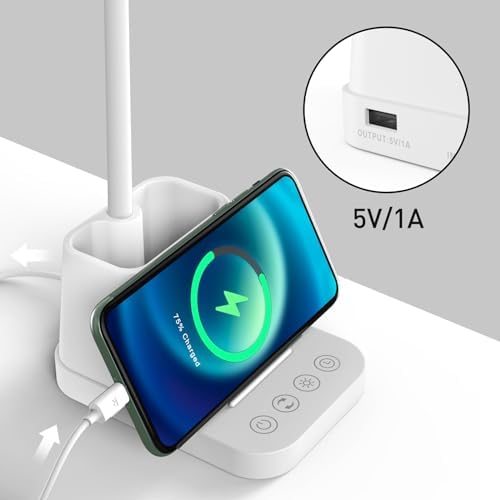 AXX White LED Desk Lamp with USB Charging Port, Study Table Light