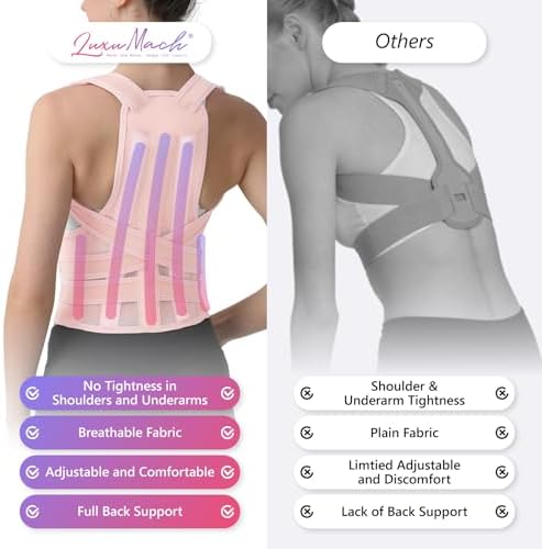 Posture Corrector for Women and Men, Adjustable Shoulder Straightener with Full Back Support, Relief for Lower & Upper Back Pain, Spine, Scoliosis Relief (Pink, Medium)