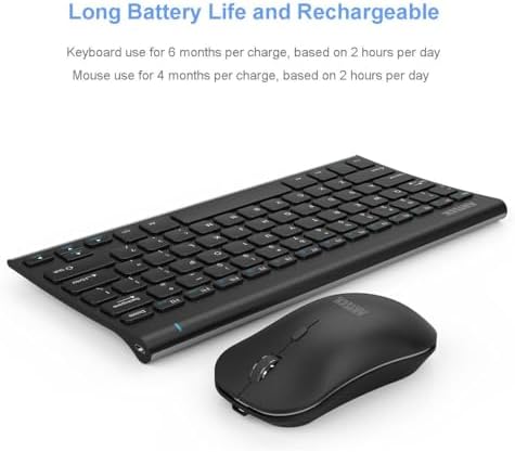 Arteck 2.4G Wireless Keyboard and Mouse Combo Ultra Compact Slim Stainless Keyboard and Ergonomic Mouse for Computer/Desktop/PC/Laptop and Windows 10/8/7 Build in Rechargeable Battery