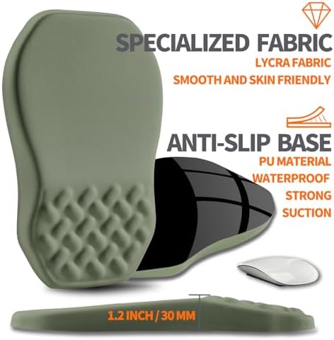 Ergonomic Slope Mouse Pad Wrist Support, Wrist Rest Mousepad for Carpal Tunnel Pain Relief with Massage Bulge and Slow Rebound Memory Foam (12x8 inch, Olive Green)