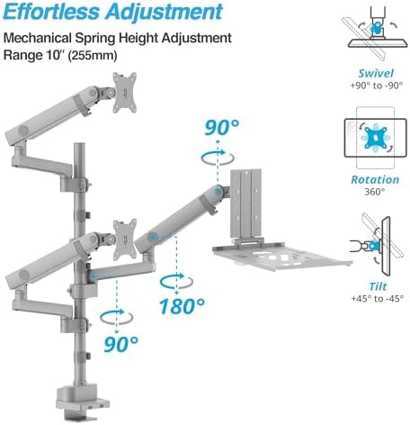 AVLT Laptop & Dual 40 Inch Stacking Monitor Arm Pole Top Mount, Gray