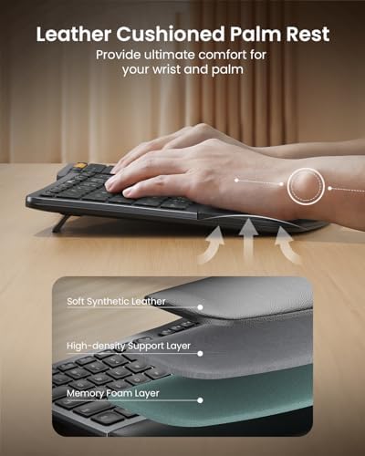 ProtoArc EK01 Plus Backlit Ergonomic Bluetooth Keyboard, Matte Black