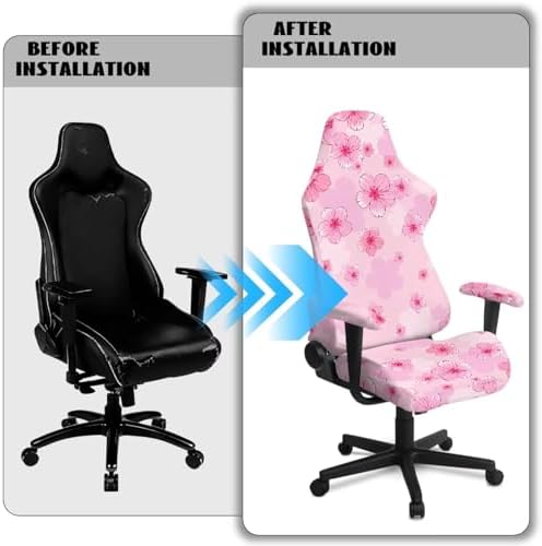 Cherry Blossom Print Gaming Chair Cover with Armrest Covers Stretchable 4 Piece Furniture Protector Washable Non Slip Computer Chair Slipcover