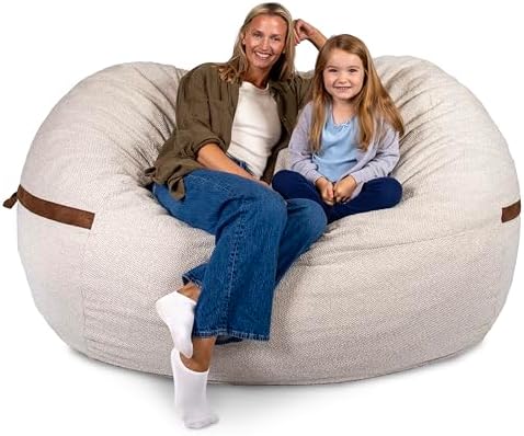 Big Joe Fuf 8Ft Giant Foam Bean Bag Chair, Oversized Couch with Removable Cover for Kids, Teens, Adults, Sandstone Textured Boucle, 8 Foot