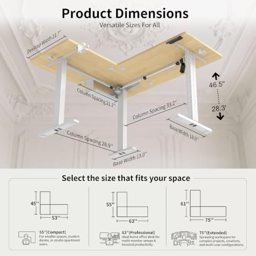 WALKINGDESK Reversible L Shaped Standing Desk Height Adjustable with Cup Holder, Electric Corner Computer Desk, Sit Stand up Home Office Desk, Ergonomic Gaming Desk, White Oak, 55X45 Inches