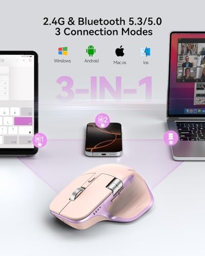 TECKNET Wireless Mouse, Side Scroll Bluetooth Rechargeable, 3-Device