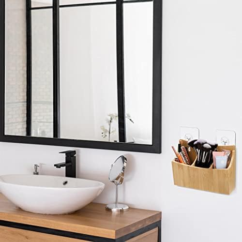 Nicunom 2 Pack Bamboo Dry Erase Marker Holder Wall Mount Remote Control Holder, Desktop Storage 3 Compartments Pencil Pen Hold Utensil Caddy, Multiuse Small Organizer for Office Home School