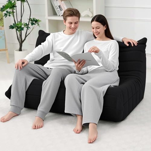 HABUTWAY Bean Bag Chairs Fireside Lazy Floor Sofa,2 Seater,Black