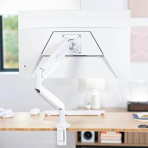 VIVO Premium Aluminum Height Adjustable Single Monitor Articulating Desk Mount Stand with Pneumatic Arm, Fits up to 32 inch Screen, White, STAND-V001QW