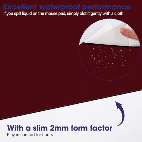 31.5" x 15.7" Waterproof Fabric Mouse Pad, Rubber Anti-Slip Base, Wine Red