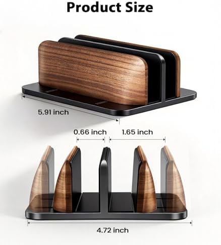 LOXP Vertical Laptop Stand, Dual Slot Wooden + Aluminum Laptop Holder