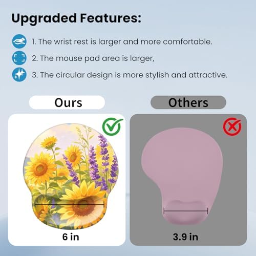 Mouse pad with Wrist Rest,Relieving Pain Memory Foam Computer pad, Ergonomic Desktop Mouse, Silicone Material Mouse pad, with Non-Slip PU Base (Sunflower)
