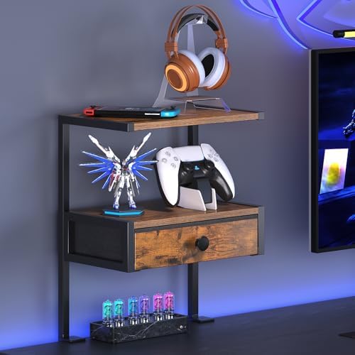 VENNQD Clamp On Desk Shelf, 2-Tier Desktop Organizer, Wood Desktop Supplies Tabletop Book Storage Rack with Adjustable Shelves for Table Working and Gaming Accessories, Rustic Brown
