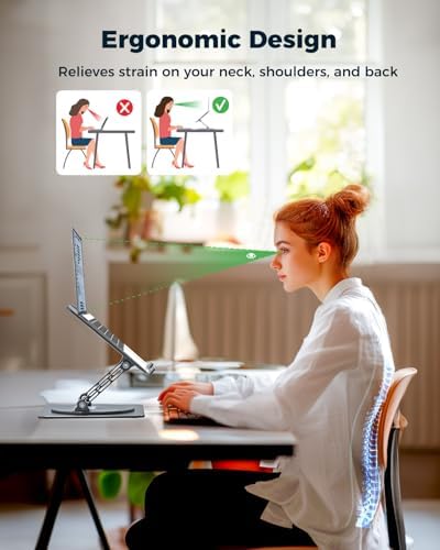 Aoviho 360° Rotating Laptop Stand for Desk | Adjustable, Foldable, Portable Aluminum Ergonomic Riser | Compatible with MacBook, Dell, HP & All Laptops 10-16 inch | Gray