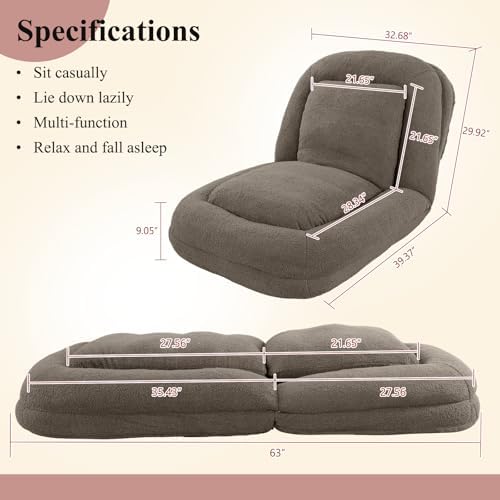 Human Dog Bed, Lazy Sofa Couch, Plush Floor Gaming Chair,5 Adjustable Position, sit, Sleep, fold, Suit to Put in Bedroom, Living Room,Space Saving Design, Taupe