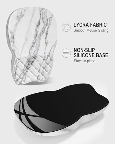 Auhoahsil Ergonomic Mouse Pad with Wrist Rest, Comfortable Slope Computer Mouse Mat with Wrist Support, Memory Foam Filling, Non-Slip Silicone Base, Pain Relief for Gaming Work, 8" x 12", White Marble