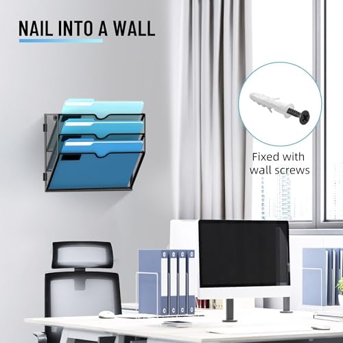 3-Tier Hanging Wall File Organizer with Hooks for Office Organization