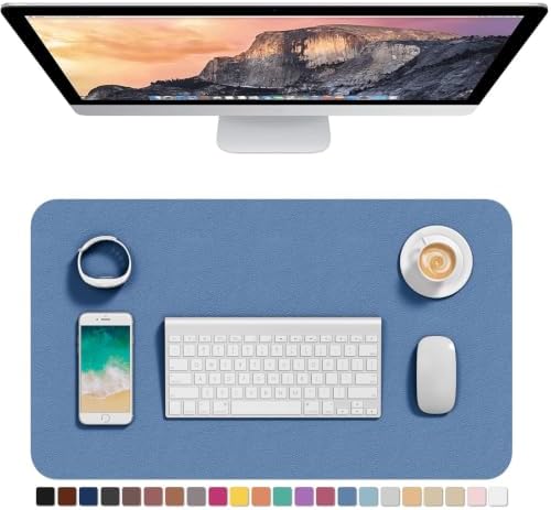 Hsurbtra Desk Pad, 23.6" x 13.8" PU Leather Desk Mat, M Extended Mouse Pad, Waterproof Desktop Blotter Protector, Non-Slip Ultra Thin Small Laptop Keyboard Writing Mat for Office Home, Dark Blue