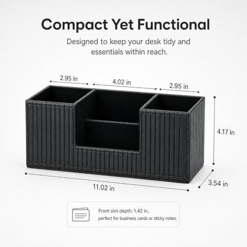GORESE Pen Holder for Desk, PU Leather Desk Organizer for Office, Black