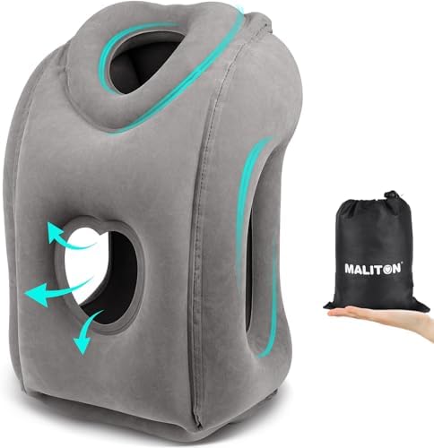 Maliton Inflatable Travel Pillow for Airplane (Dark Grey)