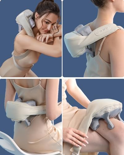 HZC Neck Massager with Heat, Electric Back Massager for Pain Relief Deep Tissue, Wireless Shoulder Massager Human-Hand-Like Kneading Squeeze Massage Pillow Squeeze Trapezius Muscles Device