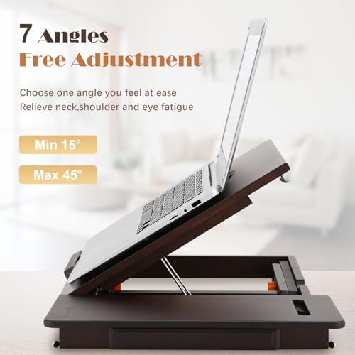 Nnewvante Laptop Desk with Fan 7 Angles & 4 Heights Adjustable,Black Walnut