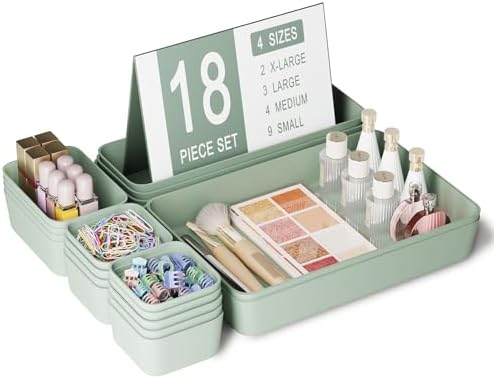 Drawer Organizers Bins 18 PCS for Bathroom Makeup Desk Office