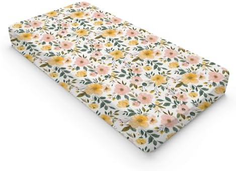 Spring Colorful Flowers Floral Leaves Baby Changing Pad Cover, Unisex Flowers Nursery Diaper Changing Table Pad Mat Sheet for Boys Girls-16x32