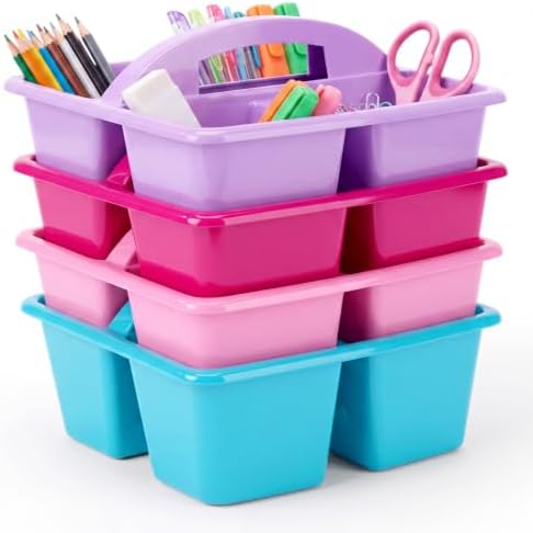 Kathfly 4 Pack Classroom Caddy Organizer with Handle Bulk, Purple Pink