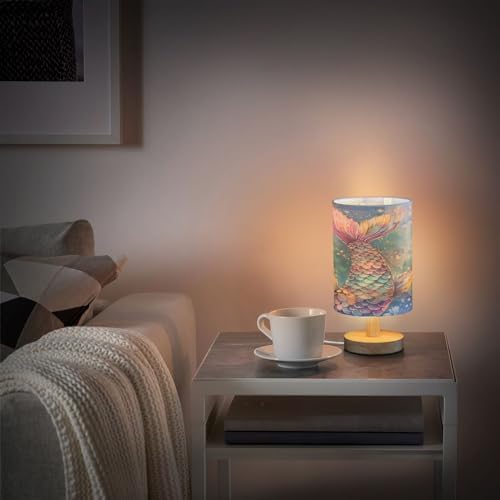 ALAZA Mermaid Starfish Watercolor Decor Bedside Table Lamp with USB Port for Bedroom Nightstand Office Desk LED Bulb Included