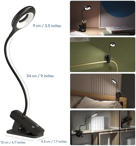 CUHIOY 2Pack Rechargeable Clip on Reading Light for Bed Headboard, Black