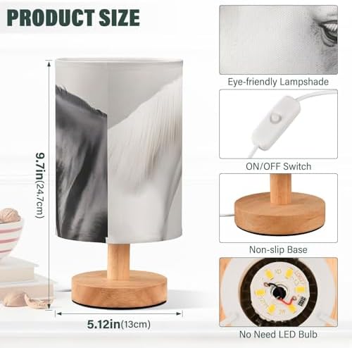 Table Lamp Art Horse Black White with USB Port for Living Room Nightstand Lamp Small Bedside Lamps for Bedroom Office (LED Bulb Included)