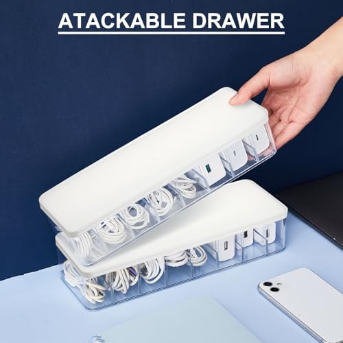 Tatuo Cord Organizer Box with Lid, Clear, White, 1 Pack