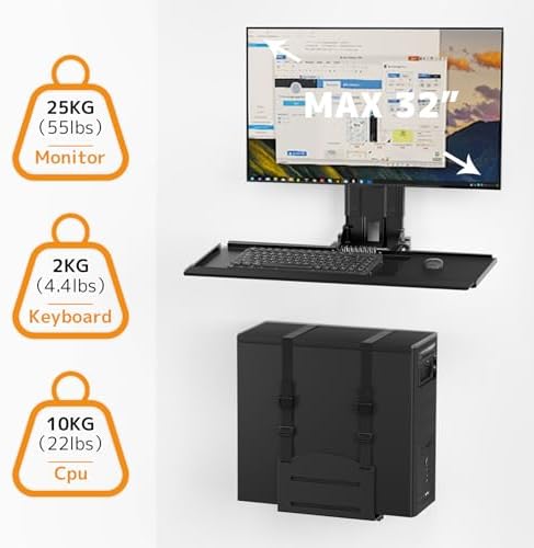 PUTORSEN Monitor and Keyboard Wall Mount with CPU Holder,Fits 32",55 lbs