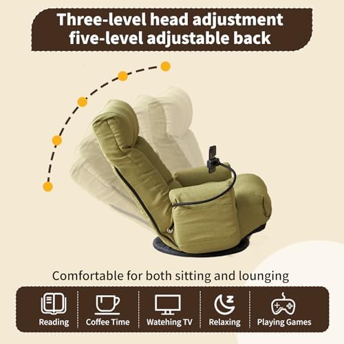 Swivel Lazy Floor Chair, Adjustable Reclining Floor Lounger with Head & Back Support and Phone Holder, Comfy Tatami Sofa Seat for Adults Bedroom & Gaming, Green