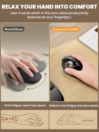 Ergonomic Wireless Trackball Mouse, Rechargeable Adjustable 0°/18° Angle