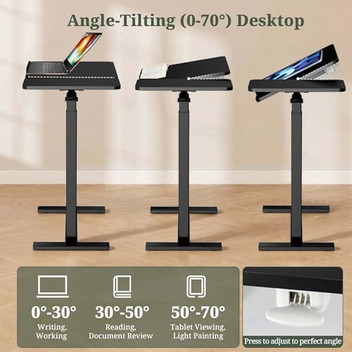 Mobile Standing Desk, Rolling Desk Adjustable Height, Tilting Laptop Table
