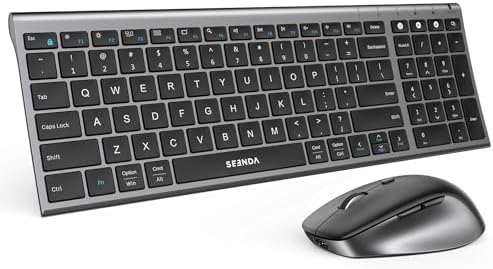 seenda COE401 3-Device Bluetooth Keyboard Mouse Combo, Silent, Black Gray