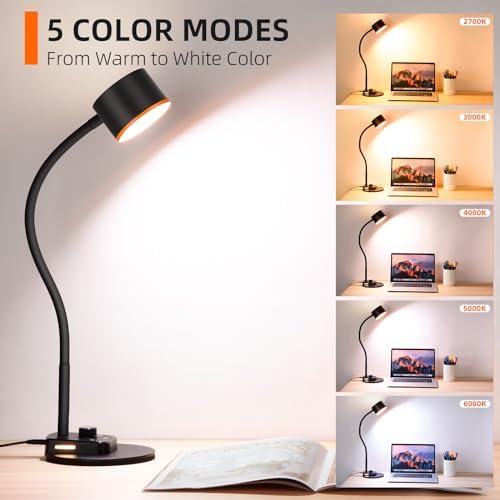LiFMIRA Desk Lamp, LED Desk Lamp with USB C + A Charging Ports, Black