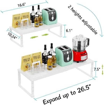 Jojocross Expandable Adjustable Stackable Kitchen Organizer, Spice Rack,Metal Pantry Storage Shelves Racks,Counter Shelf for Cabinets, Countertop, Cupboard (1 Pack/Large/White)