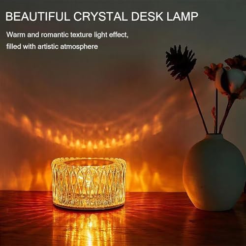 Portable Crystal LED Table Lamp, 3-Levels Brightness Desk Lamp,3 Color Touch Control Rechargeable Lamp for Bedroom Living Room Decor(White)