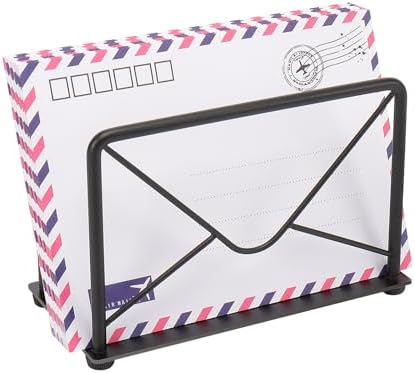 Modern Mail Holder for Home Office, Metal Letter Organizer Sorter for Desk, Cutout Mail Envelope Design, Bill Filling Paper Document Rack, Envelope Storage Rack with Metal Base