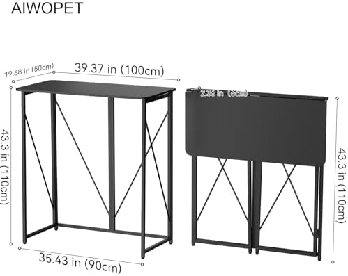 Folding Standing Desk, 39" Foldable Standing Desk, Collapsible Small Sit Stand Desk for Walking Pad Treadmill Home Office Living Room and Bedroom, 19.68" D x 39.37" W x 43.3" H, Black