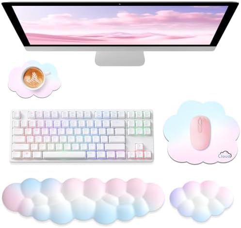 Sushret Cloud Wrist Rest for Computer Keyboard and Mouse Pad Set, Rainbow