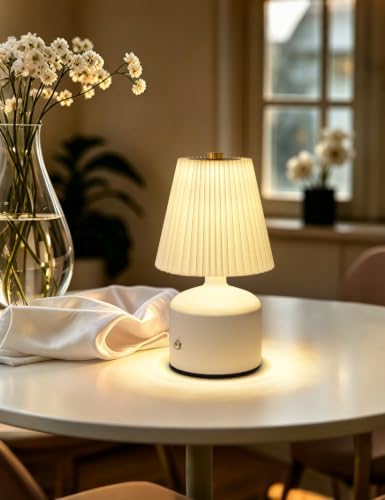 Small Table Lamp, Rechargeable Lamp with 3 Color Stepless Dimming