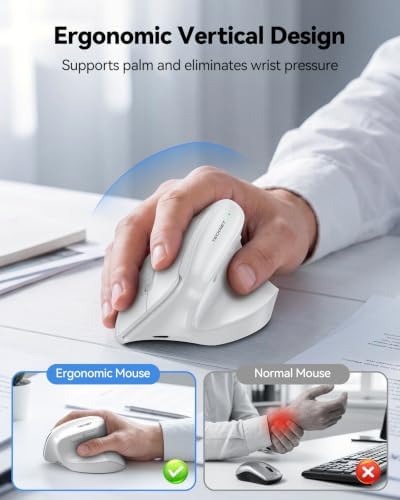 TECKNET Vertical Ergonomic Wireless Bluetooth Mouse, Silent Rechargeable Bluetooth Mouse(BT 5.0/5.0+2.4G), 5-Level 4800 DPI, 200H Long Battery Life, Compatible with Windows/Mac/Linux/Android/Chrome