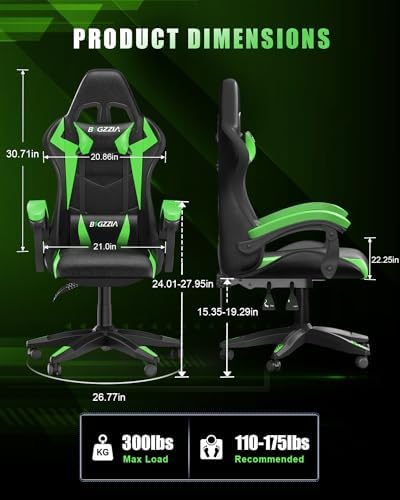 Bigzzia Gaming Chair with RGB LED Lights for Kids & Adults (Black/Green)