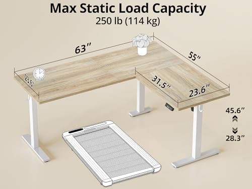 TIQLAB L Shaped Standing Desk Adjustable Height, Reversible Electric Corner Standing Desk, 63 x 55 inch Sit Stand Computer Table with Splice Board, Maple