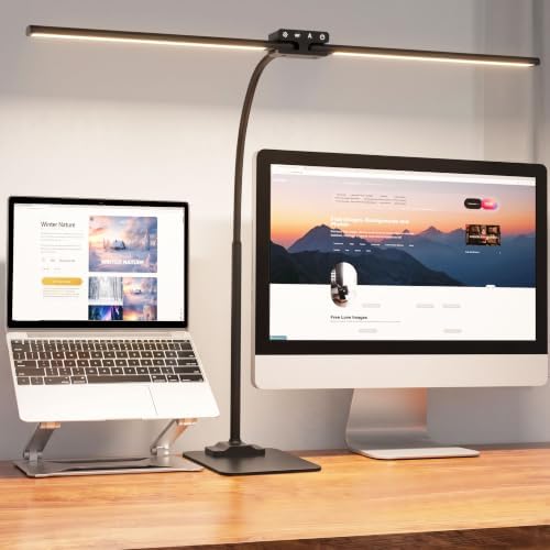 24W Led Desk Lamps with Base for Office Home, 31.5-in Double Head, Black
